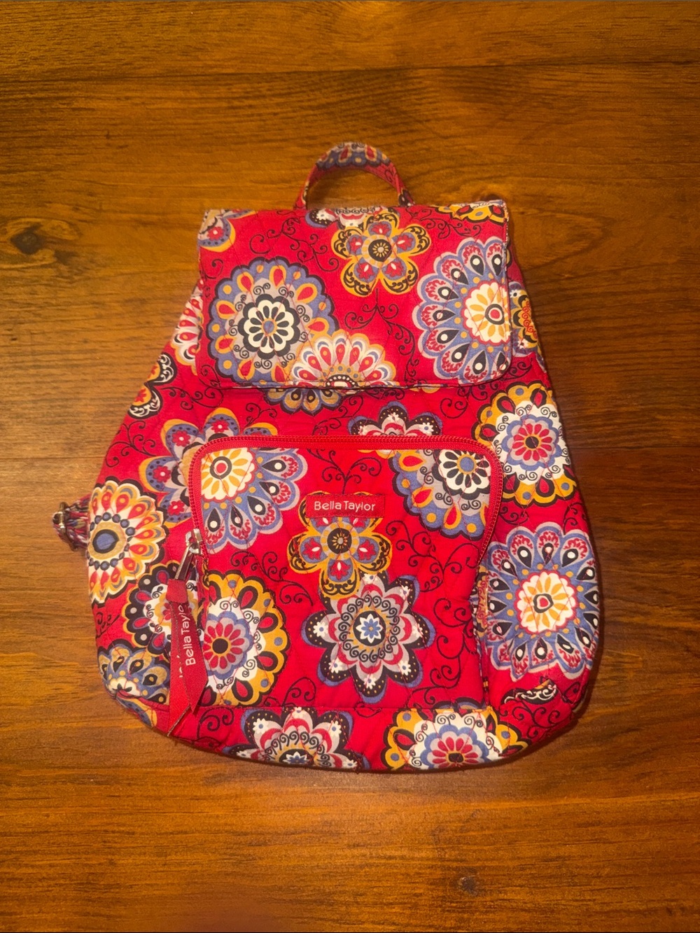 Bella Taylor Red Floral Quilted Backpack - Lightweight Everyday Pack